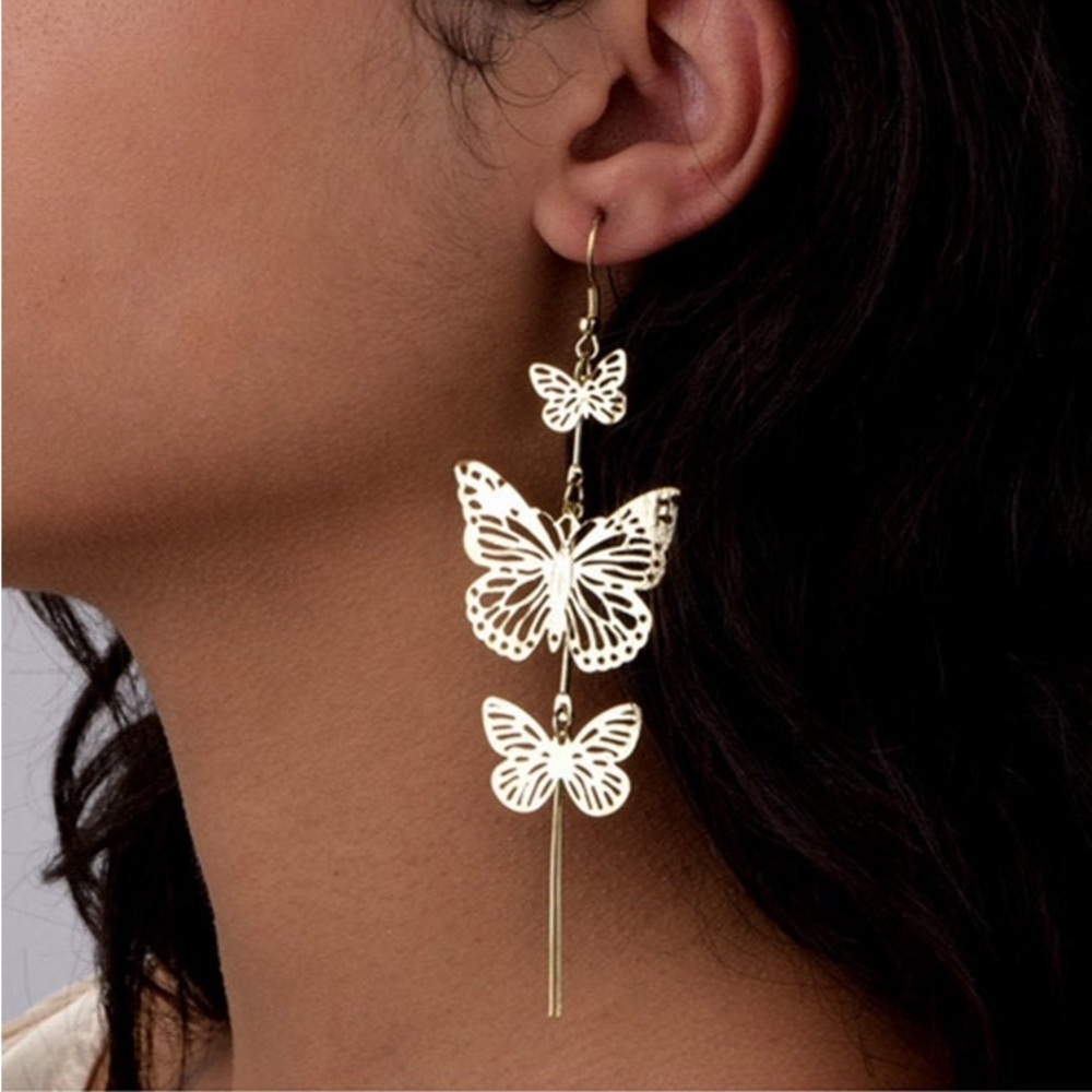 Silver Butterfly Drop Earrings